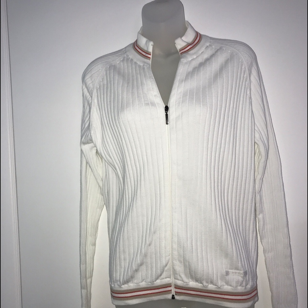 BURBERRY GOLF ZIP UP COTTON SWEATER